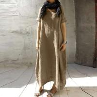 Vestido largo casual de verano para mujer, manga corta, cuello redondo TRE, bolsillos, largo hasta el tobillo - details 4