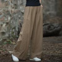 Pantalones de pierna ancha sueltos con cintura elástica de lino para mujer moda coreana informal 2025 - details 17