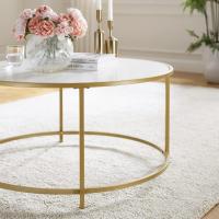 Mesa de Centro Redonda, Mesa de Cristal con Marco de Acero, Mesa de Salón, Mesa de Café - details 17