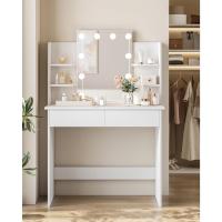 Espejo y 10 Bombillas LED Luz Regulable, Mesa de Tocador con 2 Cajones Grandes y 4 Estantes, - details 3