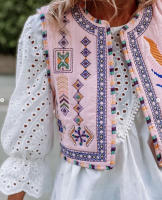 Chaleco Vintage con bordado Floral para mujer, Rebeca corta informal holgada con cuello en V, Tops elegantes, Y2k - details 4