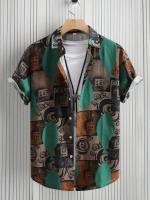 Camisa Casual de Verano para Hombres Manga Corta, Estampado Geométrico, Suelto y Transpirable - details 2