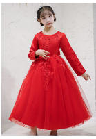 Vestido de niña para otoño/invierno, estilo princesa, largo, con flores, para boda, fiesta, piano. - details 22