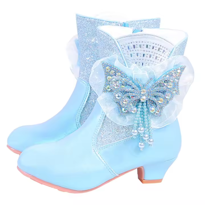 Botas de princesa para niñas Botas medianas cálidas para niños con lazo de pelo - 1