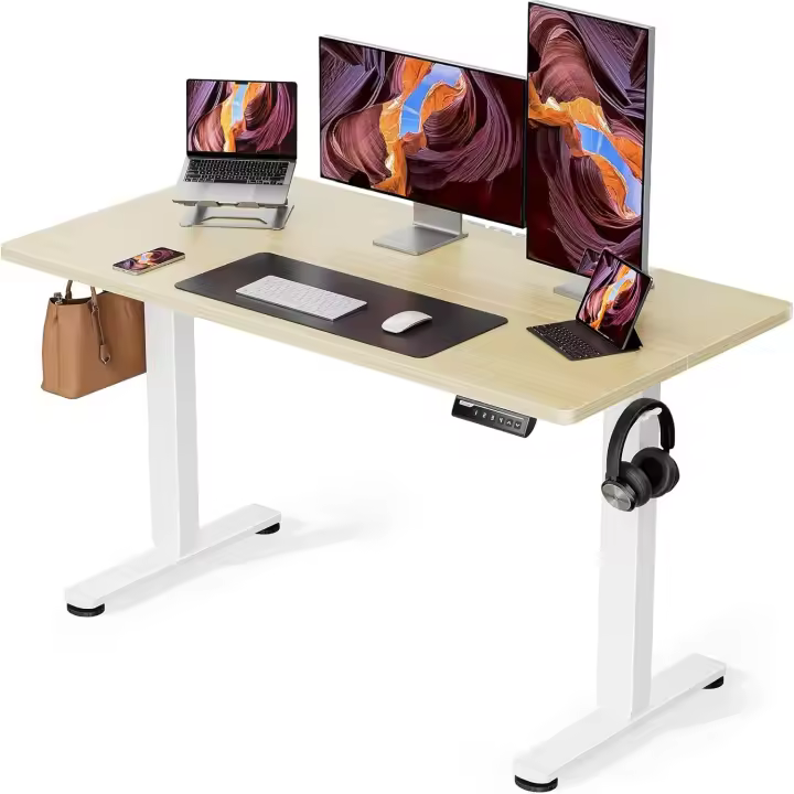 Escritorio Elevable Eléctrico Mesa Ajustable en Altura 120x60 cm Mesa de Oficina con Panel Inteligente de 4 Memorias Escritorio con Gancho para Mochila y Tablero Ensamblaje (Natural) - 1