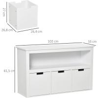 3 Cajones Extraíbles Estantes Abiertos Libros Juguetes Auxiliar Almacenamiento Dormitorio 102x33x615 cm Blanco - details 2