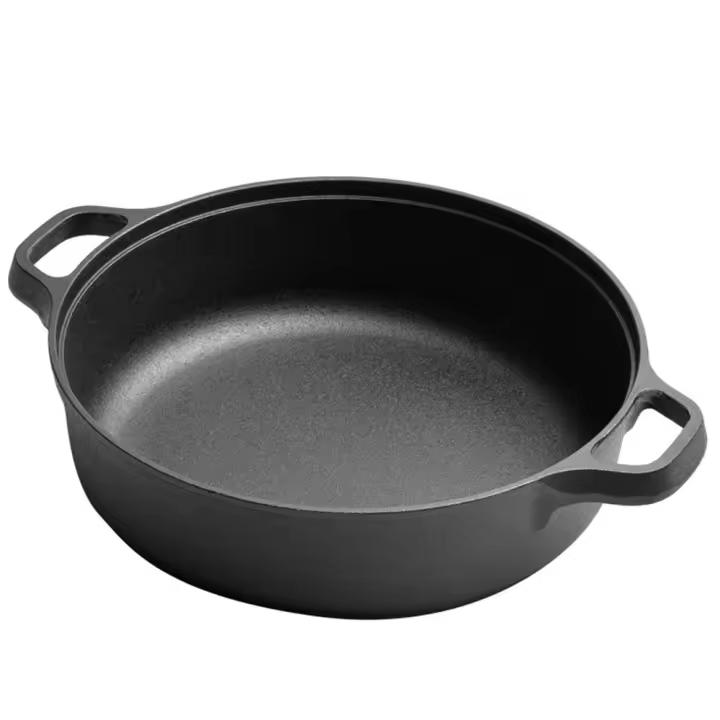 Sartén de hierro fundido duradera de 22/25 cm antiadherente y gruesa con tapa, doble asa, wok de hierro para cocina de gas e inducción. - 1
