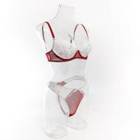 Conjunto de lencería sexy en contraste blanco y negro de 2 piezas translúcido con bordado de lazo de corazón, sujetador y braga para mujer - details 24