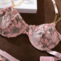 Conjunto de Sujetador con Cadena Sexy con Perspectiva de Flor Conjunto de Ropa Interior de Mujer con Brodería - details 12