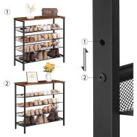 Zapatero, Zapatero de 6 Niveles, Estantería para Zapatos, Estantes de Malla Ajustables, para Entrada, Pasillo, Dormitorio, Estructura Metálica, Marrón Rústico y Negro - details 25