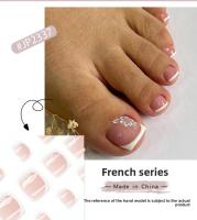 Juego De 24 Piezas Uñas Postizas De Acrílico Con Borde Blanco Y Flor Artísticas Para Pies Uñas Press on Removibles Para Fiestas - details 1