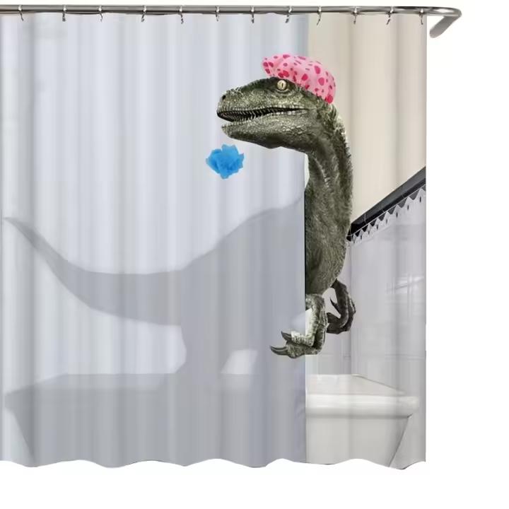 Cortina de ducha con estampado de dinosaurio, accesorios impermeables para baño, 180x180cm - 1