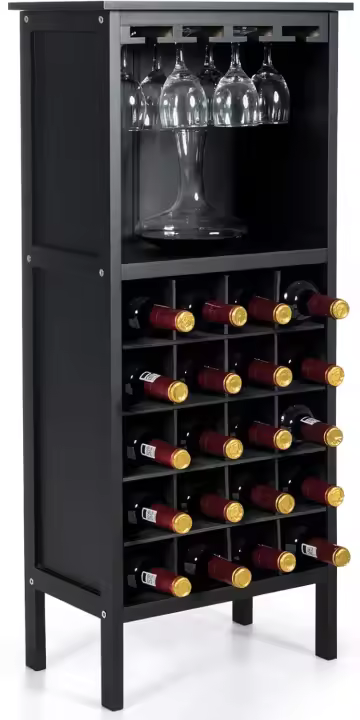 Botellero de Vino de Madera, Estante para 20 Botellas, 42 x 24,5 x 96 cm, Armario de Botellas con 4 Portavasos y Compartimento Abierto, para Bar, Comedor (Blanco) - 1