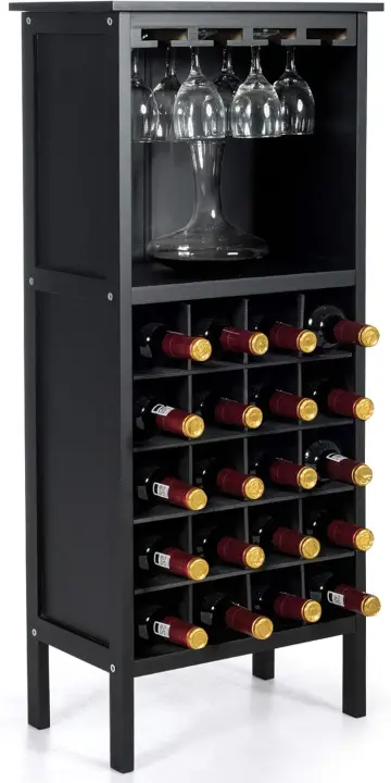 Botellero de Vino de Madera, Estante para 20 Botellas, 42 x 24,5 x 96 cm, Armario de Botellas con 4 Portavasos y Compartimento Abierto, para Bar, Comedor (Blanco) - 1