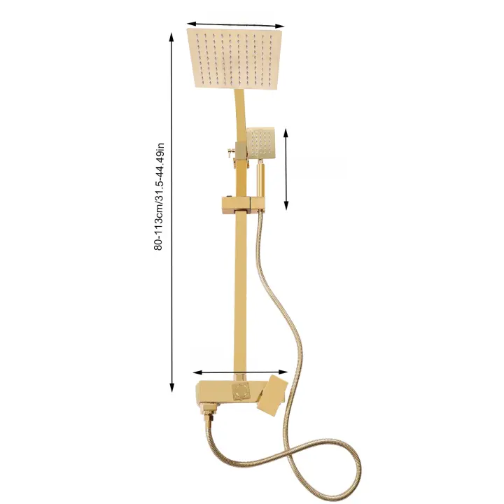 Sistema de ducha de lluvia dorado con grifo, juego completo de ducha de acero inoxidable, cabezal de ducha de lujo | Altura ajustable | Ideal como regalo | Instrucciones en alemán - 1