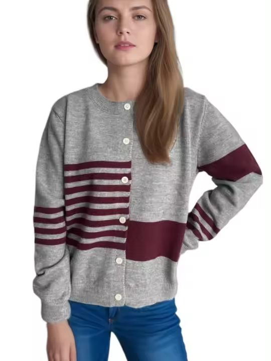 Suéter de punto con cuello redondo para mujer, a rayas de moda, ropa de abrigo para el trabajo, 2024 - 1