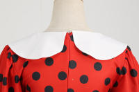 Puff short sleeve polka dot vintage women summer peter pan collar elegant a-line midi party dress - details 4