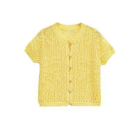 Novedad de Verano Blusa Informal con Flores para Mujer Cuello Redondo, Manga Corta, Cruza con Puntos y Huecos - details 1