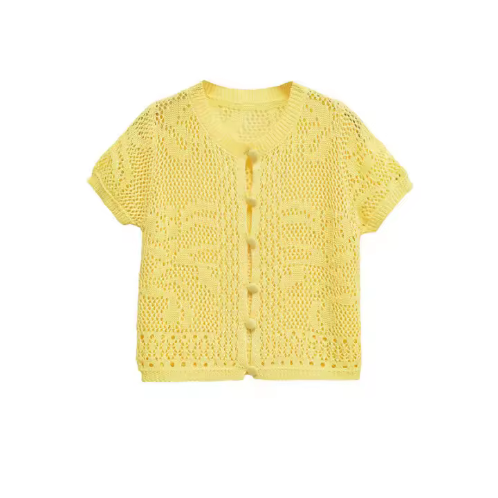 Novedad de Verano Blusa Informal con Flores para Mujer Cuello Redondo, Manga Corta, Cruza con Puntos y Huecos - 1