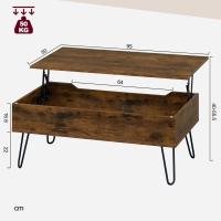 Centro Elevable, Mesa Salon con Espacio Interno, Mesa Centro Elevable y Extensible, Mesa Auxiliar con Patas Metálicas para Salón, 95x50x(40-55,5) cm, Marrón Rústico, BTS18hov - details 11