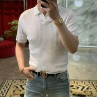 Polo de punto de seda helada para hombre, camiseta jacquard de manga corta, cuello, top fino de alta calidad, verano, nuevo - details 5