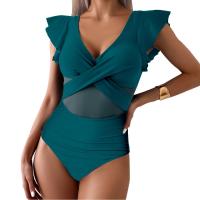 Traje de baño para mujer 2024, tendencia, Control de barriga, cuello en V, Bikini Sexy, trajes de baño fruncidos, traje de baño ajustado con manga con volantes - details 22