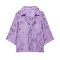 BUNO-Conjunto de camisa y pantalones de Jacquard para mujer, traje informal de media manga con solapa y botones, pantalones de pierna ancha, ropa de calle de verano - details 11
