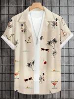 Camisa casual de manga corta con botones de albahaca rosa para hombre, playa con camisa estilo hawaiano - details 9