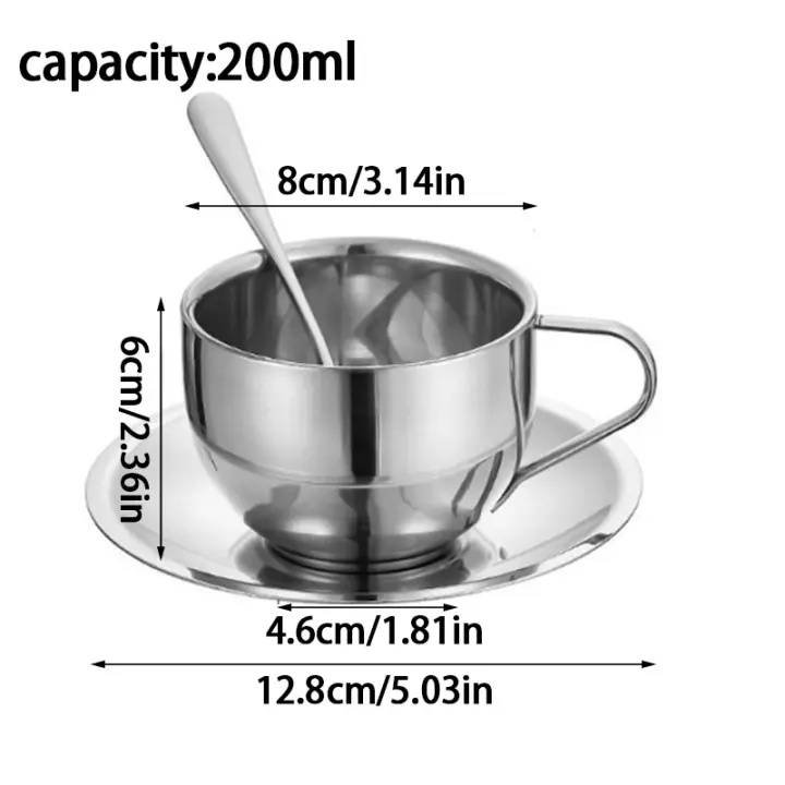3 unids / set nuevas tazas de café de acero inoxidable Con bandeja cuchara agitadora aislamiento de doble pared taza de té con leche taza de agua para el hogar - 1