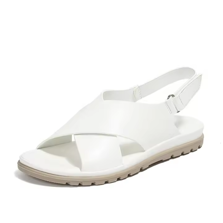 Sandalia 2025 Verano Nuevo estilo Cruz invertida con cómoda sensación de pie Sandalias planas para mujer - 1