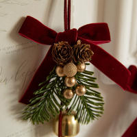 Colgantes de decoración navideña, lazos de terciopelo de campana pequeña, suministros de decoración de escena de cono de pino de árbol de Navidad - details 4