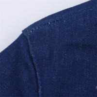 Mini Vestido Plisado Azul Vaquero Moda Vintage para Mujer Cuello de Solapa Manga Corta - details 4