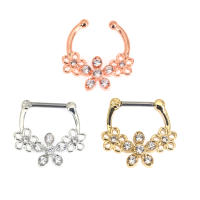 Piercing de tabique Real de oro rosa, anillos de Nariz, joyería corporal, flor hueca, Clicker, 16G, 1 unidad - details 0