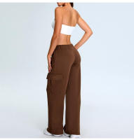 Otoño Invierno nuevo Yoga mujeres elástico de cintura alta pierna recta deportes Casual acampanado Cargo Fitness pantalones largos - details 38