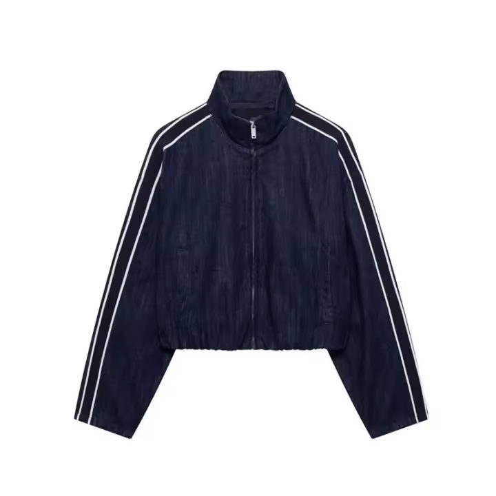 OUWU- Conjunto Vaquero De Calle Alta Para Mujer, Chaqueta Con Cremallera Y Cuello Levantado A Rayas Laterales, Pantalón Con Cordones, Nuevo Conjunto Informal De Moda Primavera 2025 Para Mujer - 1