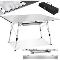 Mesa Plegable para Acampar, Mesa de Camping con Marco de Aluminio, Tablero Enrollable, Mesa Plegable con Ajuste de Altura Incl. Bolsa de Transporte con Correa, 120 x 70cm - bis 30 kg - details 0
