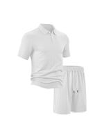 Verano de los hombres nuevo casual solapa suelta jacquard conjunto de camisa de polo de manga corta para hombres. - details 7