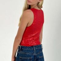 Camisetas Sin Mangas con Lentejuelas Brillantes Cuello Redondo, Top Corto, Moda para Mujeres y Clubes - details 6