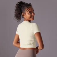 Hamidou-camisetas deportivas ajustadas de manga corta para mujer, Tops atléticos de color sólido para entrenamiento, gimnasio, correr, ropa deportiva - details 29