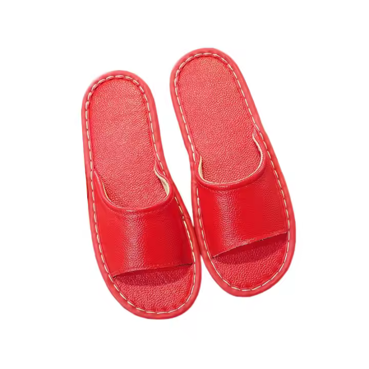 Casa antideslizante fondo suave salón de belleza piso de madera interior color sólido zapatillas de cuero para hombres y mujeres - 1