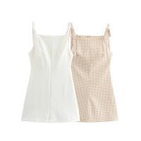TRAFZA mujer arco Correa decoración cuello cuadrado sin mangas espalda cremallera Sling vestidos verano 2025 mujeres High Street Mini vestido - details 1