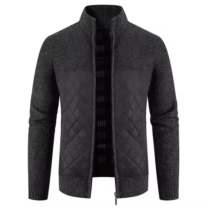 Otoño Invierno cuello cremallera levantada, chaqueta de color sólido gruesa y cálida, suéter para hombre - 1