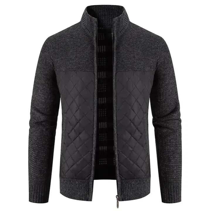 Otoño Invierno cuello cremallera levantada, chaqueta de color sólido gruesa y cálida, suéter para hombre - 1