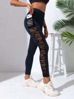 Pantalones de yoga, empalme de malla de gran tamaño, pantalones de levantamiento de glúteos y control abdominal para deportes y deportes - details 7