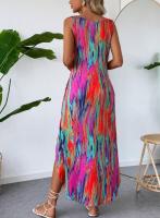 Vestido chaleco adelgazante con abertura sin mangas estampado a la moda de verano 2025 para mujer - details 3