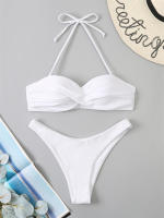 Bikini con Push-Up para mujer, traje de baño liso con tirantes, bañador Sexy con Tanga, ropa de playa para verano, 2024 - details 9