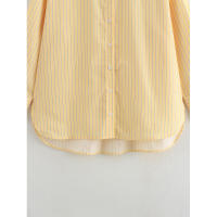 BUNO-2025 Primavera Verano amarillo manteca rayas mujeres camisas sueltas moda cuello vuelto solo pecho camisas finas para mujer - details 11