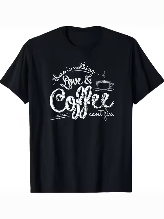 Camiseta de amor y café, regalo divertido, regalo para papá, manga corta con cuello redondo suave y cómoda, 230g - 1
