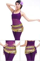 TRE Cinturón de terciopelo para danza del vientre, bailarina india, pañuelo de cadera, cuentas y tres monedas de rendimiento de entrenamiento - details 11