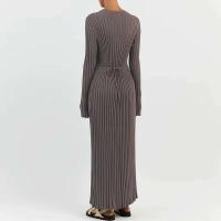 Vestido elegante de punto acanalado de manga larga con cuello redondo y cintura larga para mujer, estilo vintage de los años 90 - details 10
